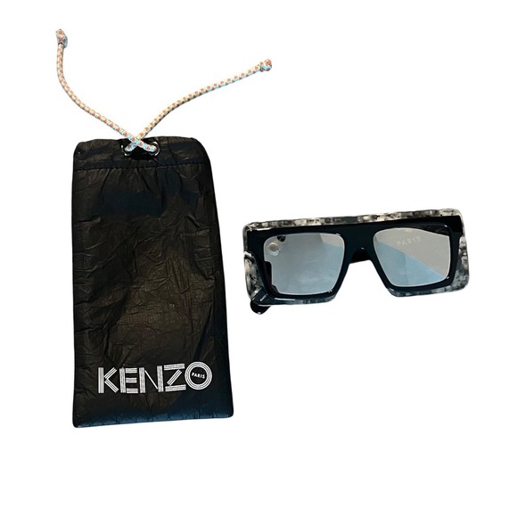 Kenzo Paris Rectangular Sunglasses Black Clear Silver Mirror KZ40024I 01C 53mm